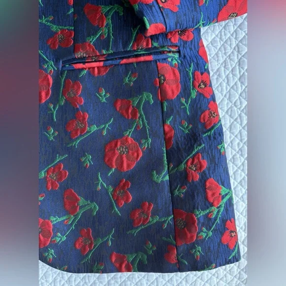 Navy Men's Print Blazer with Red Poppy Print 38R